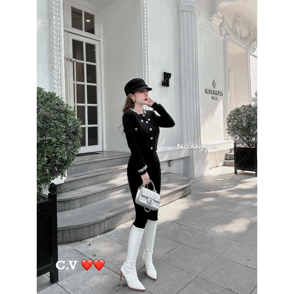 Áo cardigan len crotop đính ngọc hàng QCL1