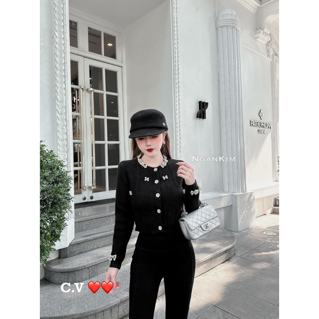 Áo cardigan len crotop đính ngọc hàng QCL1