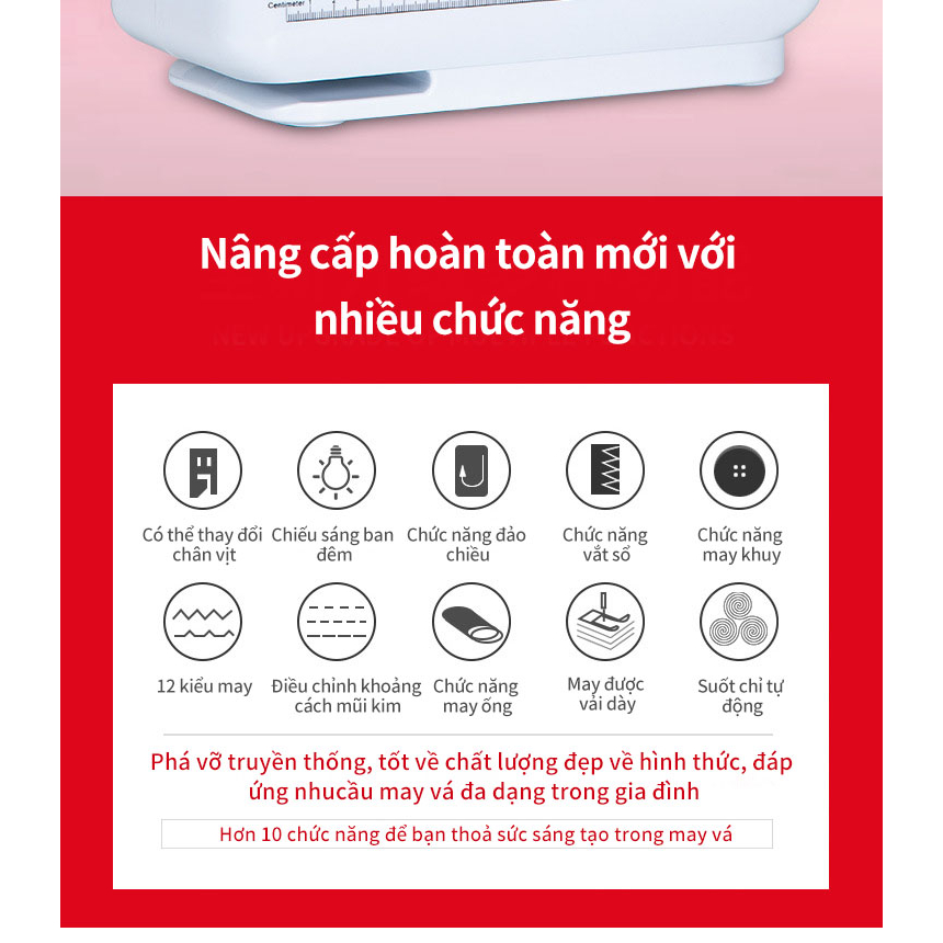 Máy May Mini Để Bàn Gia Đình có thể may tất cả các loại quần áo May Được Vải Thun Kèm Chân Vịt