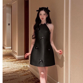 Váy Đầm Dự Tiệc Yếm Đính Nơ Ngọc