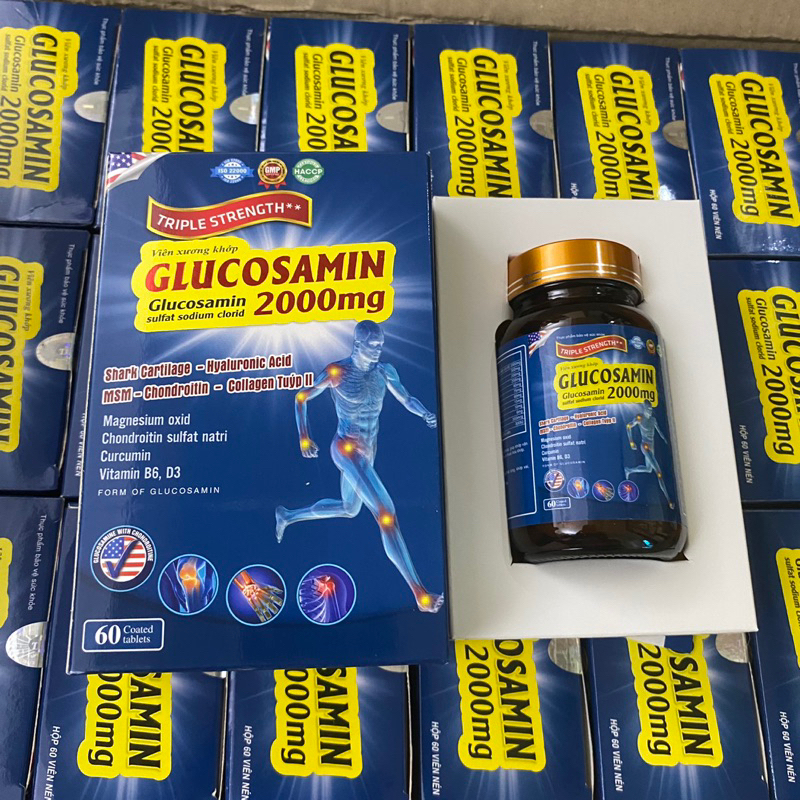 Viên Xương khớp GLUCOSAMIN 2000mg Hộp 60 viên bổ sung chất nhờn cho khớp giảm nguy cơ thái hóa khớp giảm đau khớp