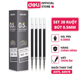 Combo 20 ruột bút gel S221 Deli 0.5mm dùng cho bút bi nước A575 không gai viết trơn phù hợp học sinh