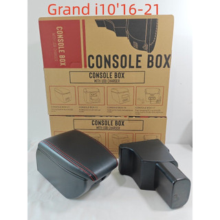 Bệ tỳ tay ô tô, Hôp tỳ tay xe Grand I10 2016 đến 2023 hatchaback và sedan Màu Đen M03, có cổng cắm USB