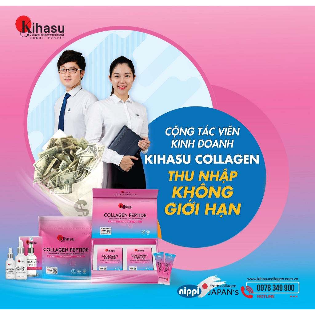 Đại lý - 13 hộp Bột Collagen Peptide KIHASU giúp da sáng, mờ sạm nám da (Hộp 10 gói x 5gram) - Đại lý