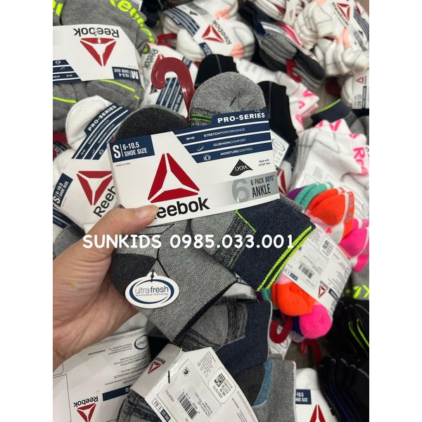 Set 6 đôi tất Rebook TRẺ EM bé trai bé gái