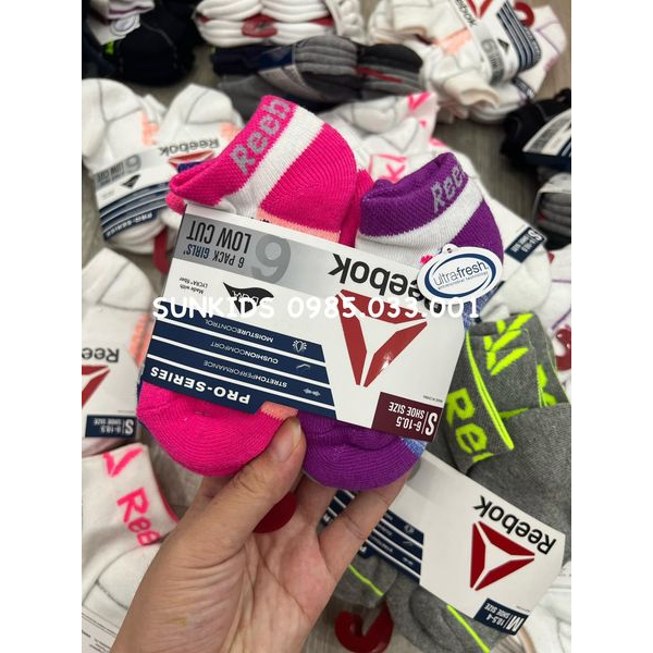 Set 6 đôi tất Rebook TRẺ EM bé trai bé gái