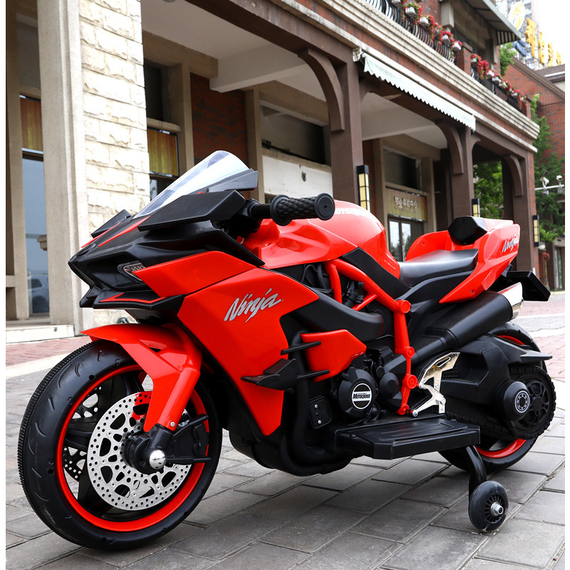 Xe máy điện trẻ em moto điện có đèn bánh xe có chân gas tự lái cho bé mẫu Ninja H2r
