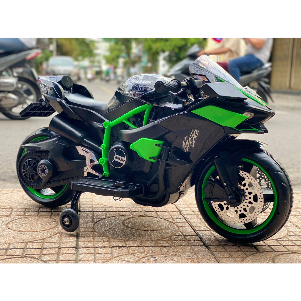 Xe máy điện trẻ em moto điện có đèn bánh xe có chân gas tự lái cho bé mẫu Ninja H2r