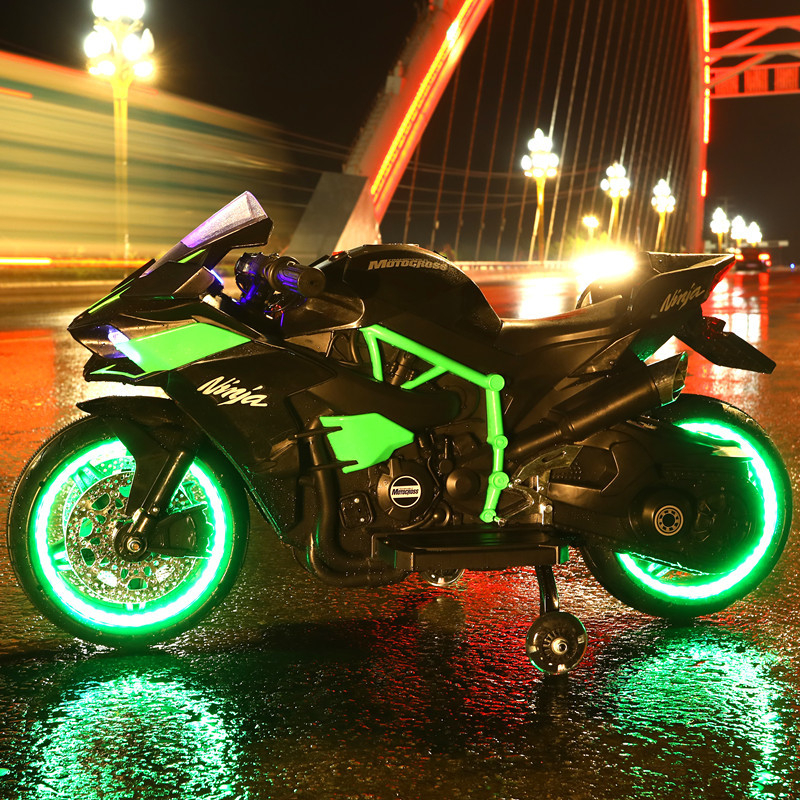 Xe máy điện trẻ em moto điện có đèn bánh xe có chân gas tự lái cho bé mẫu Ninja H2r