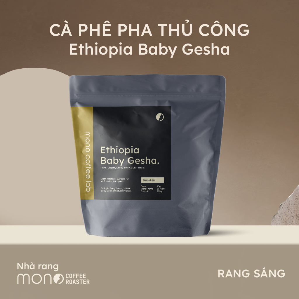 Cà phê Ethiopia Baby Gesha, rang sáng, pha thủ công pour over - V60/Aeropress - Origami MONO Coffee Lab