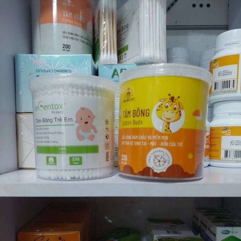 Hộp Tăm bông trẻ em Bông Bạch Tuyết (336 que/hộp tròn) #helenngocshop