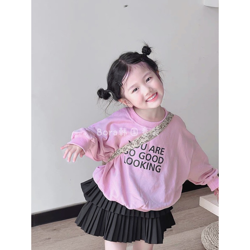 Bộ bé gái,Sét áo sweater da cá hồng chân váy xoè tầng 10 đến 30kg B0234