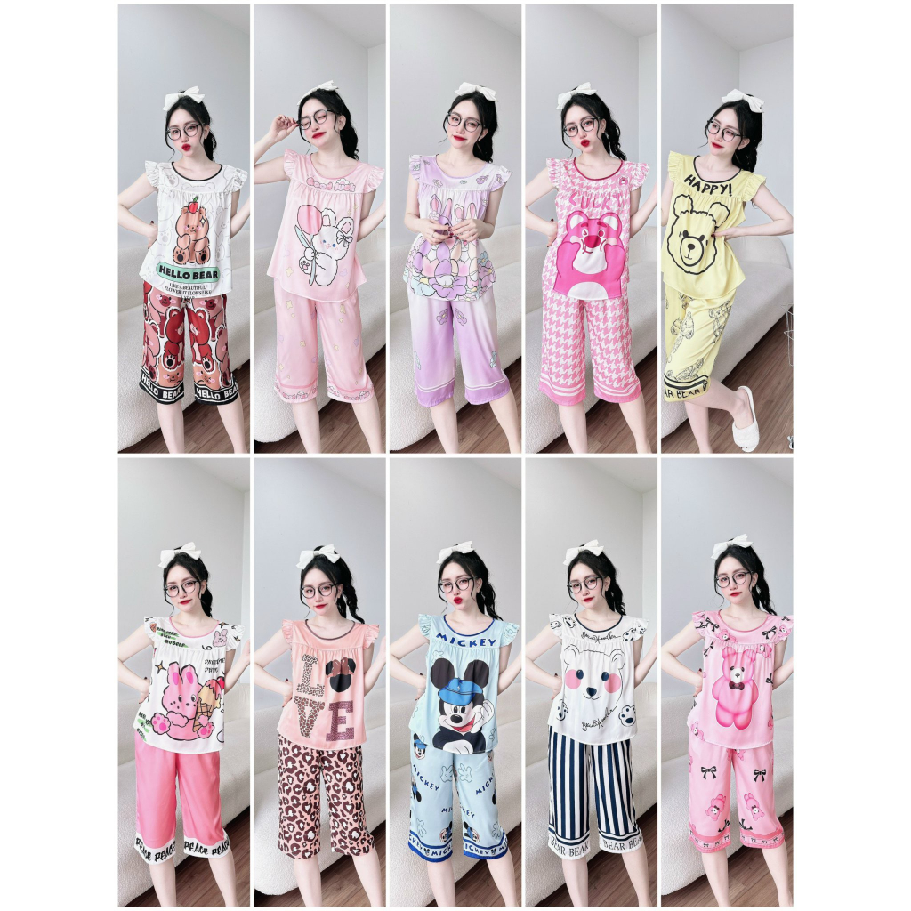 Bộ đồ ngủ cánh tiên lửng Vy Linh chất liệu lụa latin thoáng mát, thấm hút mồ hôi tốt không bai nháo chống nhăn S961