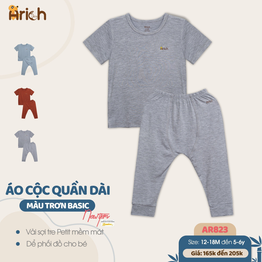 Bộ áo cộc quần dài vải sợi tre Arich cho bé từ 9 tháng đến 6 tuổi