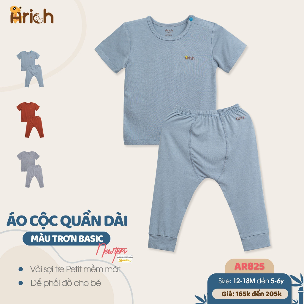 Bộ áo cộc quần dài vải sợi tre Arich cho bé từ 9 tháng đến 6 tuổi