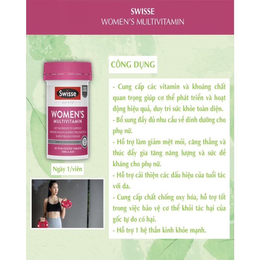 Viên Uống Vitamin Cho Nam và nữ Swisse Ultivite Multivitamin - Men's Multivitamin , Women Multivitamin  Nội Địa Úc