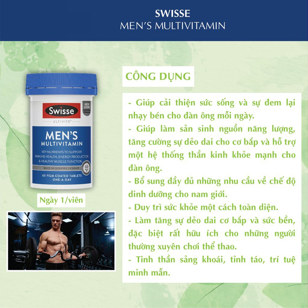 Viên Uống Vitamin Cho Nam và nữ Swisse Ultivite Multivitamin - Men's Multivitamin , Women Multivitamin  Nội Địa Úc