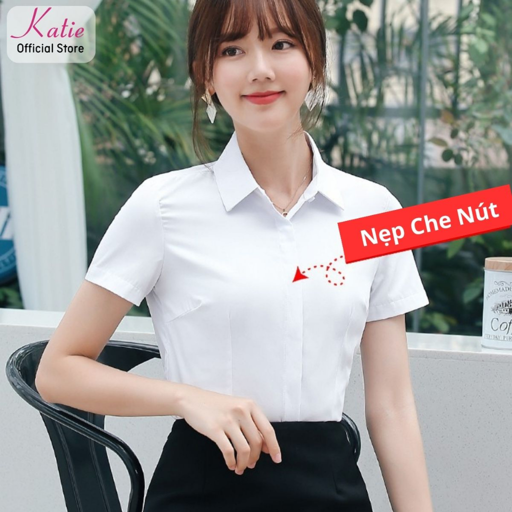 Áo Sơ Mi Trắng Nữ KATIE Chiết Eo Kiểu Công Sở Áo Somi Nữ Chiết Ly Tay Dài Và Tay Ngắn So Mi Trắng Chất Cotton Có BigSize