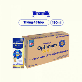 Thùng 48 hộp sữa bột pha sẵn Vinamilk Optimum Gold 180ml - Sữa nước hỗ trợ phát triển toàn diện, chất lượng quốc tế