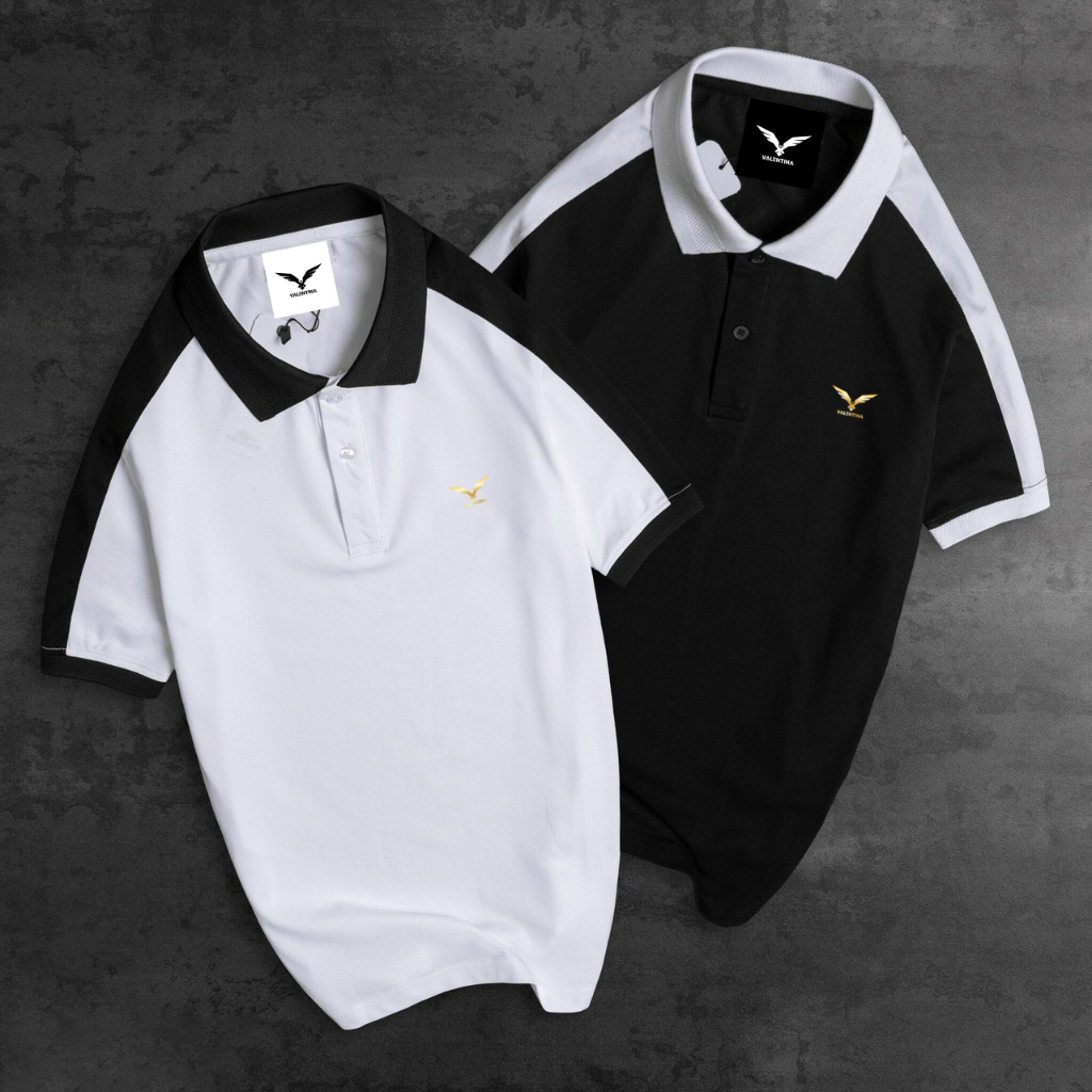 Áo Polo nam vải cá sấu cao cấp, 2 màu trắng đen basic phối vai, thiết kế chuẩn form sang trọng, lịch sự - Valentina