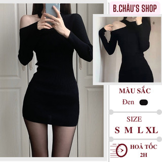 [HÀNG QC 40-65KG] Đầm Nữ Dài Tay Hở Một Bên Vai Sexy Thanh Lịch Thời Trang Thu Đông
