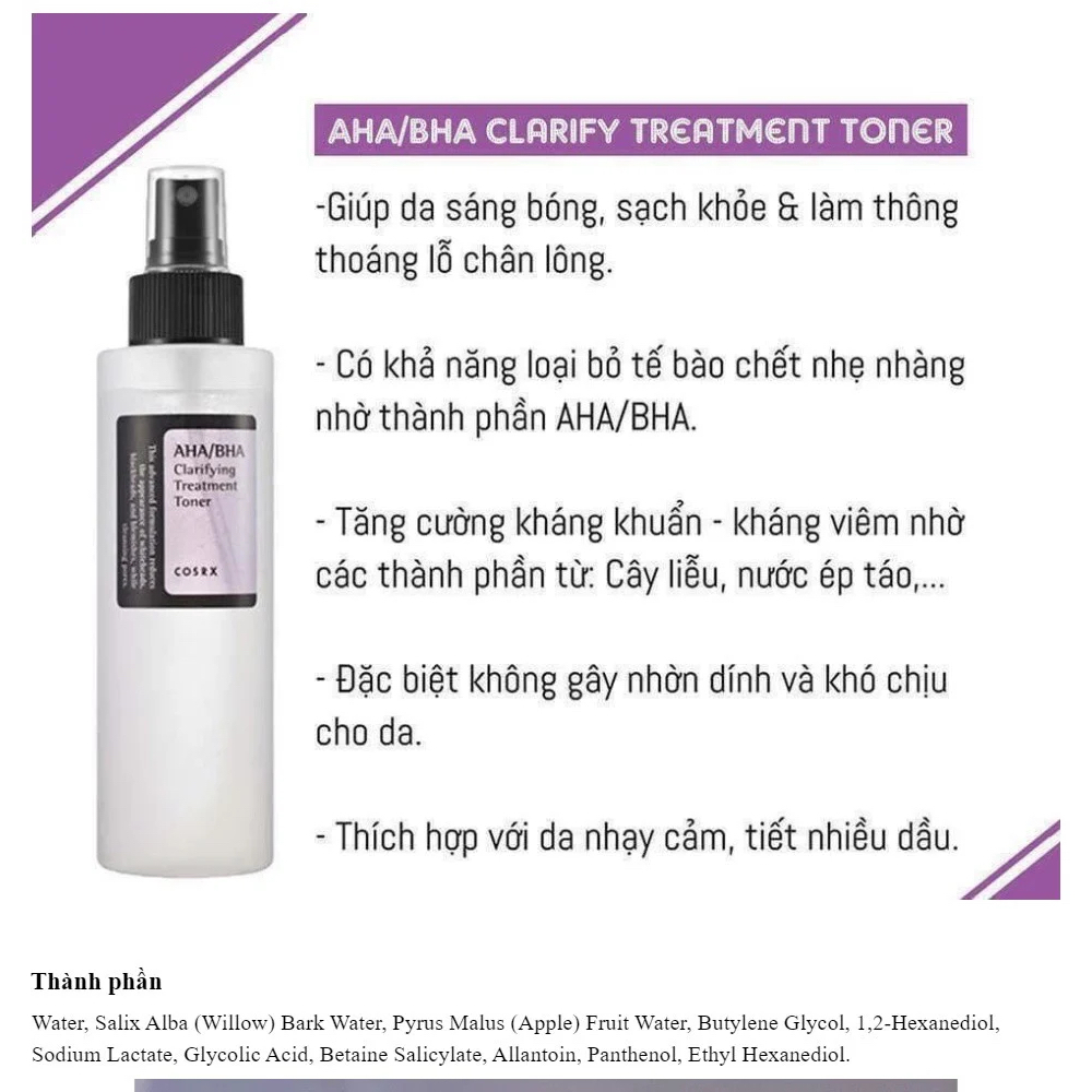 Nước hoa hồng giảm mụn COSRX AHA BHA COSRX TONER Clarifying Treatment