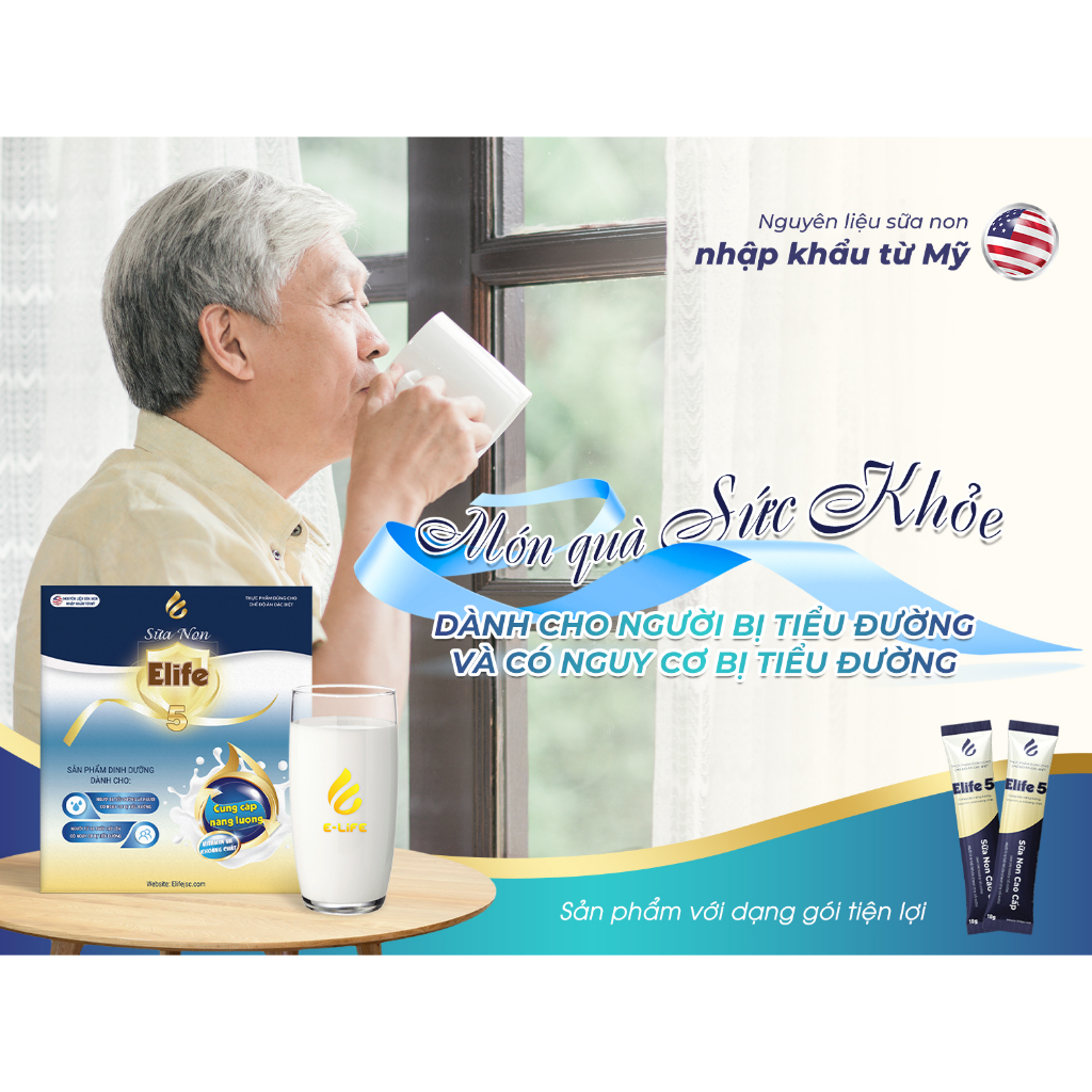 Sữa non [ELIFE 5 ] - Cho người bị đường huyết - Tiểu đường - Đái tháo đường (40 gói)