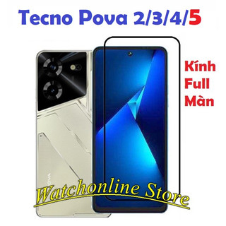 Kính Cường Lực Full Màn Tecno Pova 5 4  Pova 2 Pova 3 POP 5 LTE Spark 8C Spark 7 7TSpark 6 go Pova 4 pro bảo vệ màn hình
