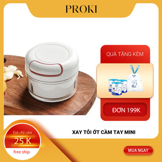 Máy xay tỏi ớt cầm tay mini Proki, cối xay hành tỏi ớt chọn mẫu dây rút, sạc điện - dụng cụ say tỏi ớt đa năng
