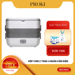 Hộp Đựng Cơm Cắm Điện Proki 2 Tầng 4 Khay Đựng Đồ Ăn, Có Thế Nấu và Làm Nóng đồ ăn