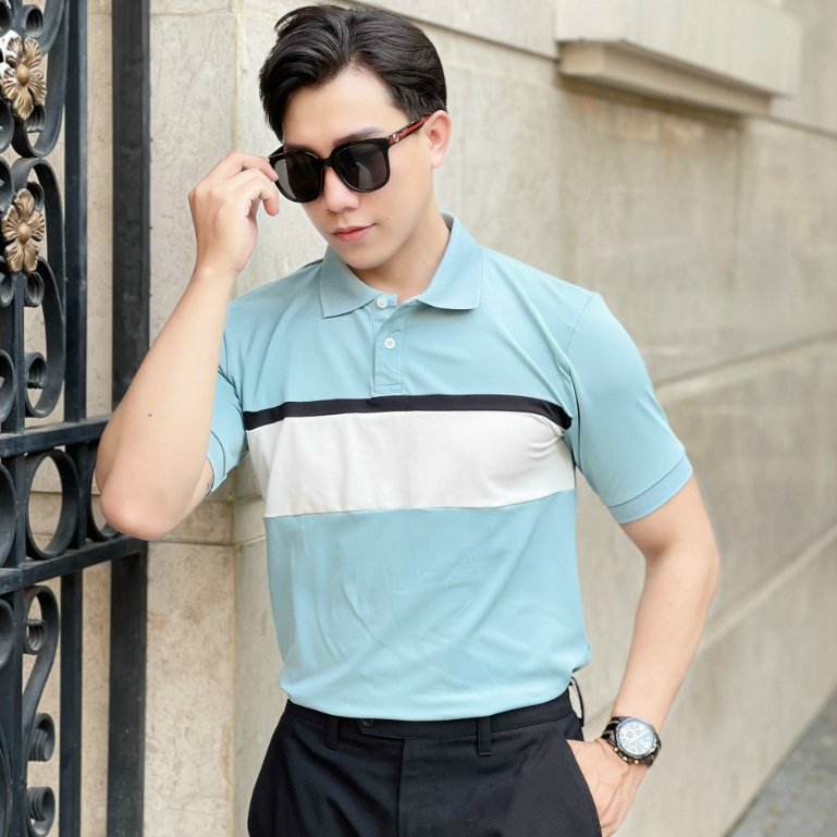 Áo Polo nam nữ cổ bẻ KẺ SỌC NGANG tay ngắn chất liệu vải thun cá sấu chuẩn form sang trọng lịch lãm màu xanh - ANHKHOA