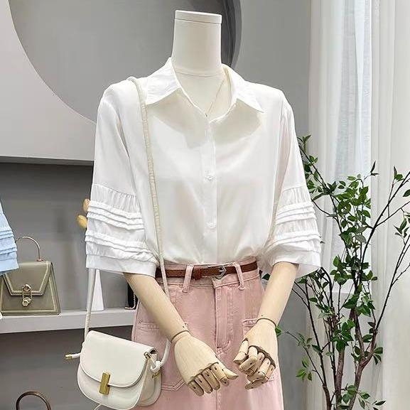 B1102- Áo sơ mi công sở nữ tay lỡ xếp ly trẻ trung LAMO