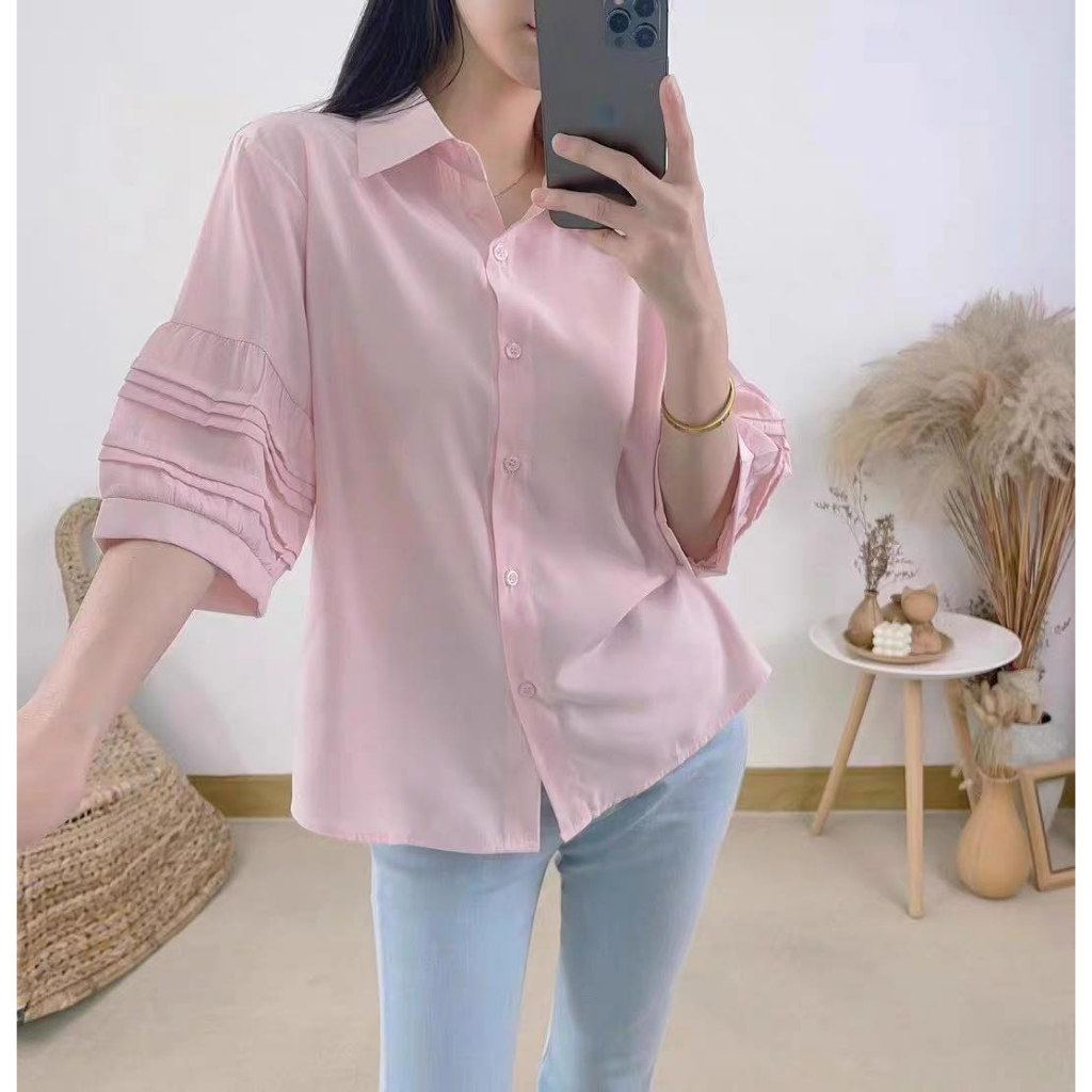 B1102- Áo sơ mi công sở nữ tay lỡ xếp ly trẻ trung LAMO