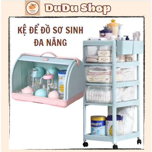 Kệ Đựng Đồ Sơ Sinh Đa Năng, Tủ Để Đồ Kết Hợp Hợp Hộp Đựng Bình Sữa Cỡ Lớn Có Bánh Xe
