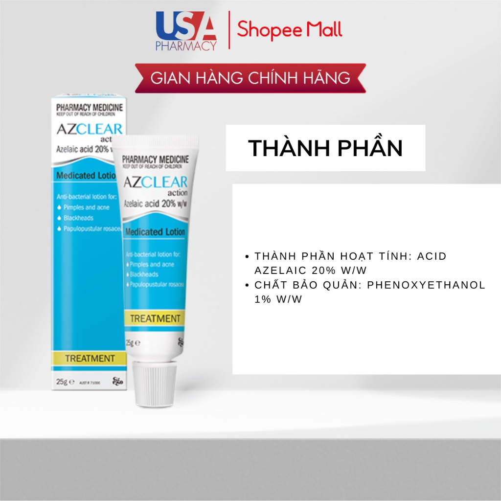 Kem Azclear Action Lotion 20% Azelaic Acid Giảm Mụn, Mờ Thâm 75gr