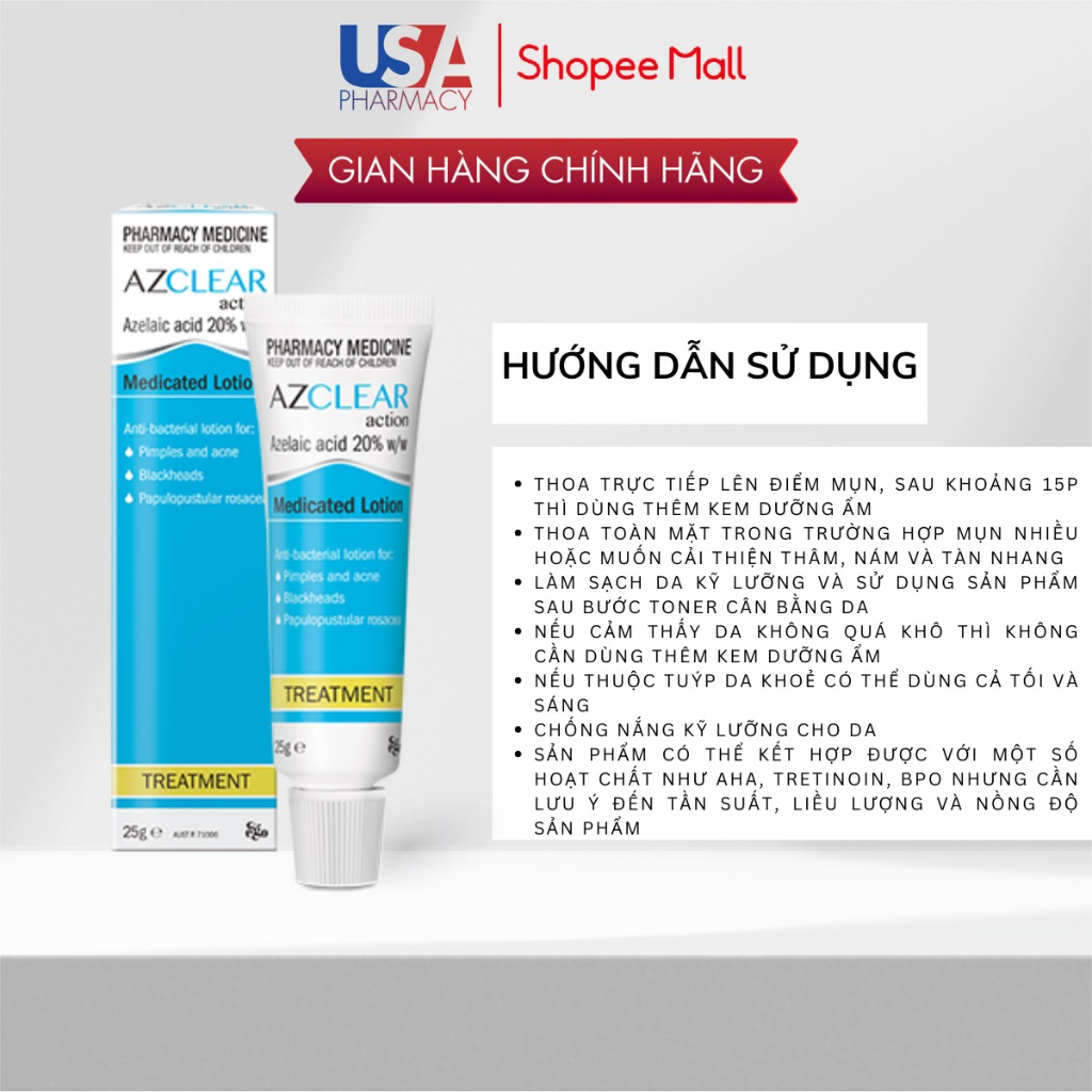 Kem Azclear Action Lotion 20% Azelaic Acid Giảm Mụn, Mờ Thâm 75gr