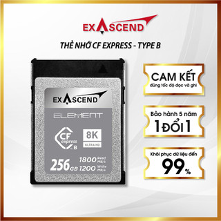 Thẻ nhớ cfexpress element type b 256gb thương hiệu exascend, tốc độ ghi tối đa 1700mb/s, bảo hành 3 năm 1 đổi 1