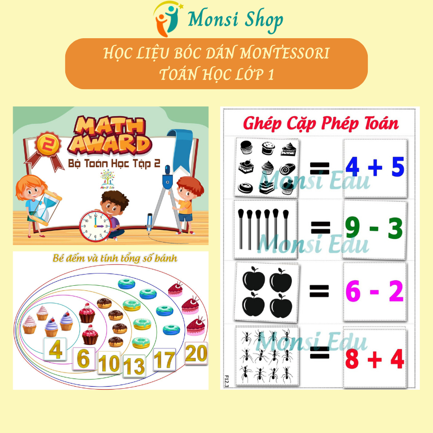 Học Liệu Bóc Dán Toán Học (tập 2) Montessori Cho bé từ 4-6 tuổi - [Matching Book]