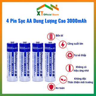 Vỉ 4 Pin Tiểu AA Sạc Lại Doublepow 1200mAh,3000mAh,Pin Sạc Đồ Chơi,Máy Ảnh,Míc Karaoke,Điều Khiển
