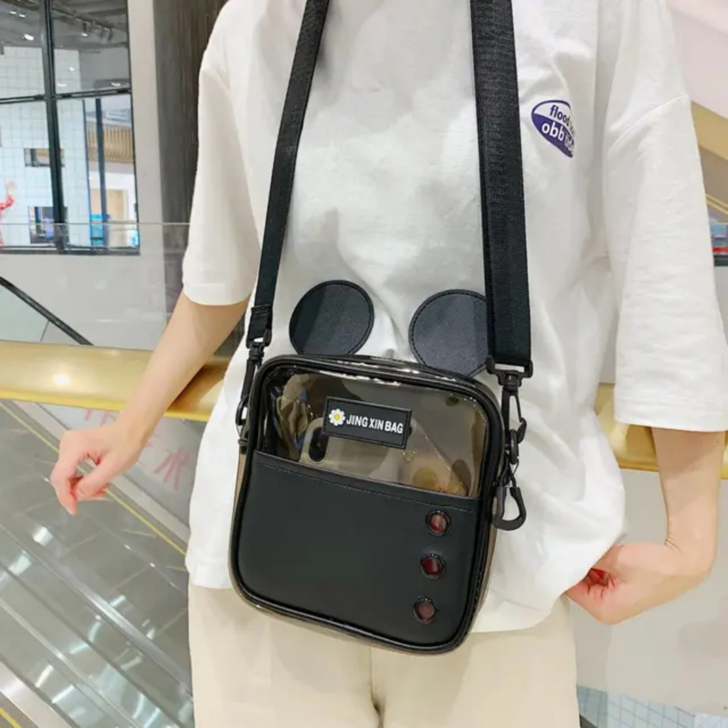 Túi đeo chéo tai thỏ trong suốt phối da Túi Đựng Đồ Du Lịch Túi Tote Đựng Mỹ Phẩm PVC Trong Suốt Túi Thời Trang TA155