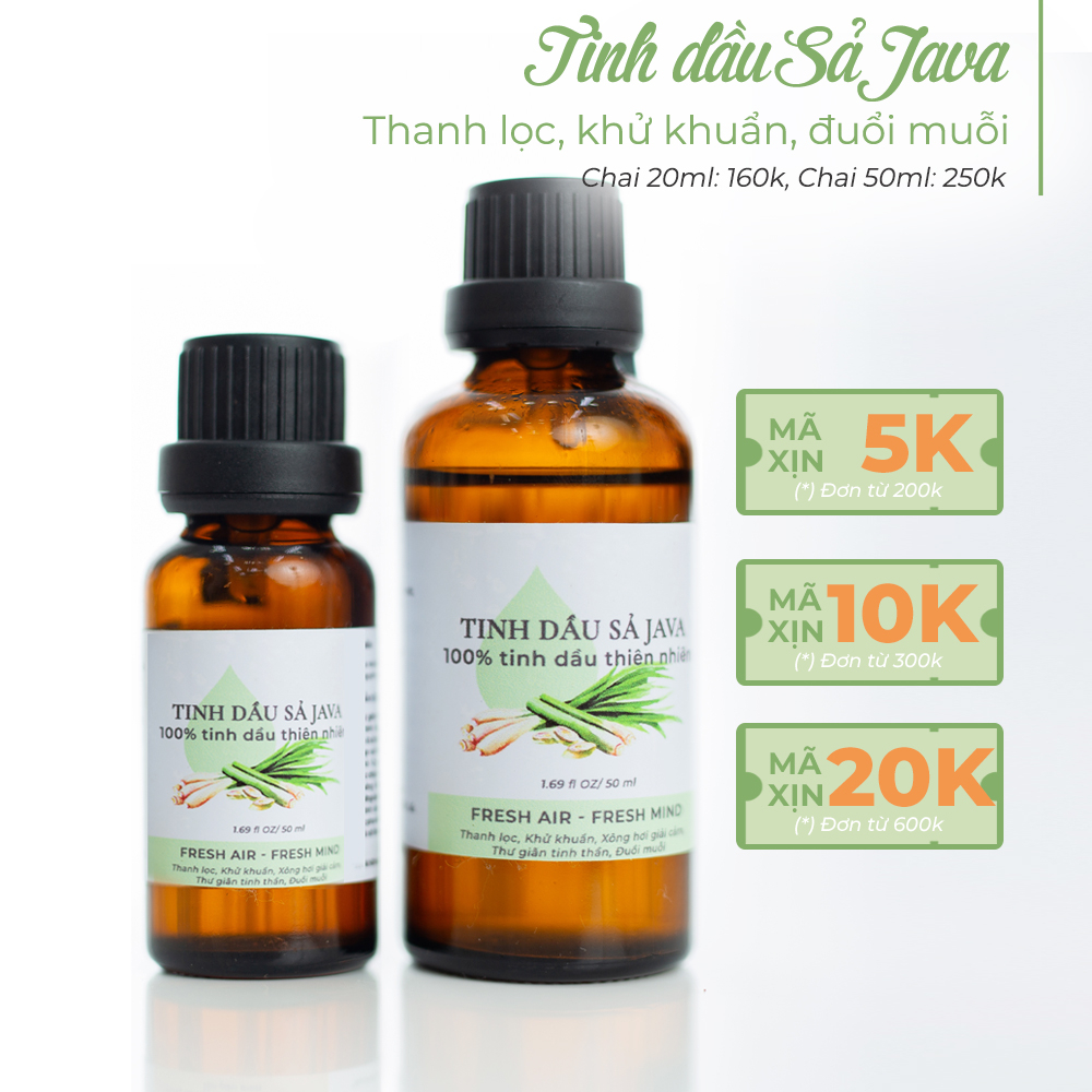 Tinh Dầu Sả Java Epis Sense Tinh Dầu Nguyên Chất Thanh Lọc, Khử Khuẩn, Xông Hơi Giải Cảm, Đuổi Muỗi Chai 20ml/50ml