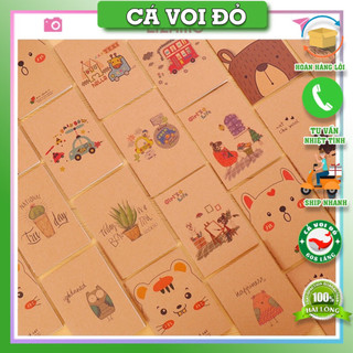 Sổ tay mini bỏ túi giấy kraft trơn họa tiết hoạt hình dễ thương