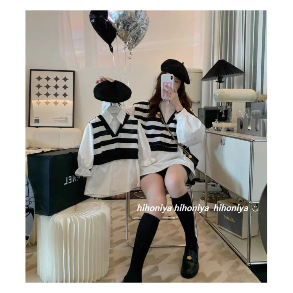 Áo cặp thu đông mẹ bé - áo somi kèm ghile rời mẹ và bé gái full size 10 - 65kg dáng dài rộng