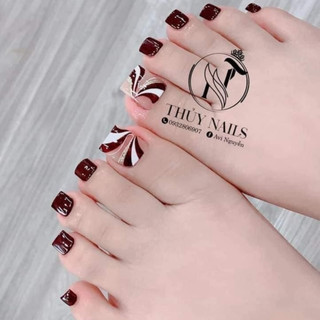 A9 bộ 24 móng chân giả màu đỏ đô
