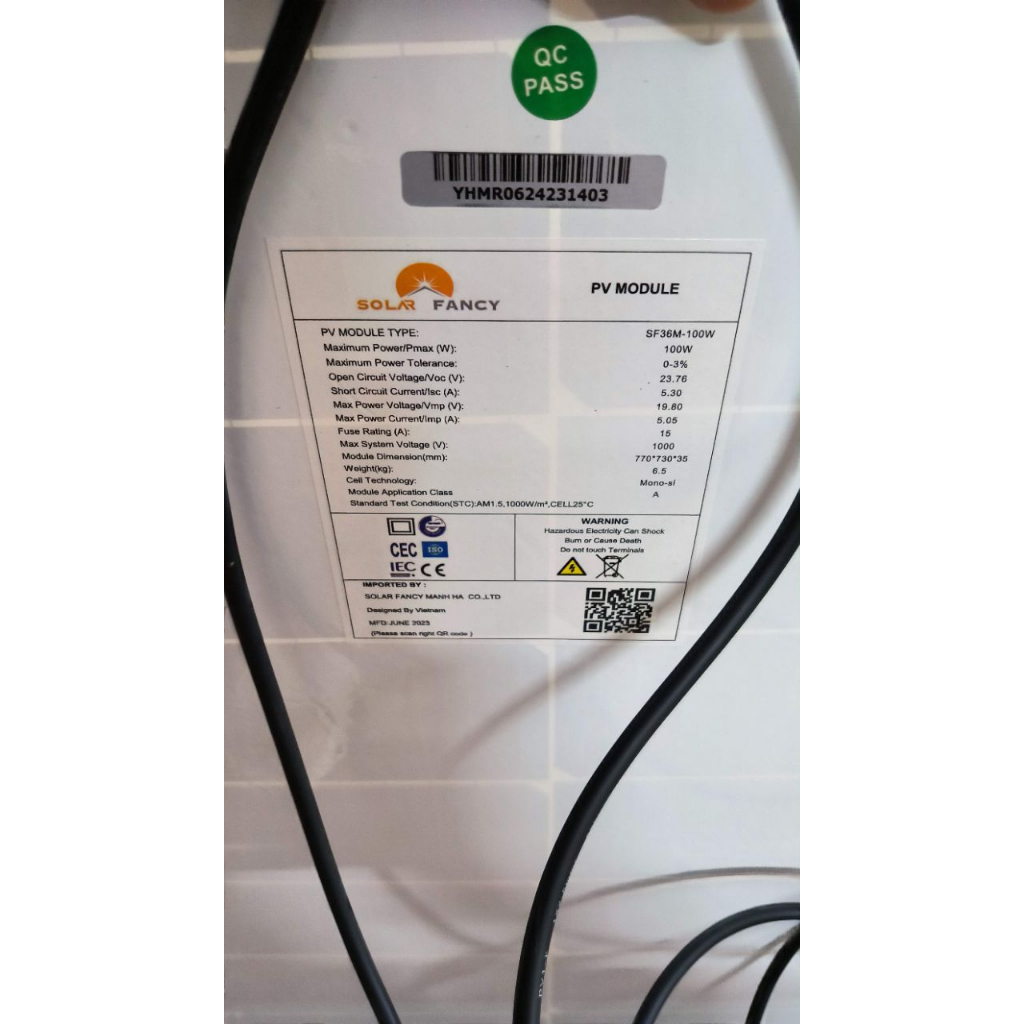 Tấm Pin Mono Năng Lượng Mặt Trời SUNTEK SF36M-100W/19V - Hàng Chính Hãng - Bảo hành 10 năm - Tuổi thọ 30 đến 50 năm