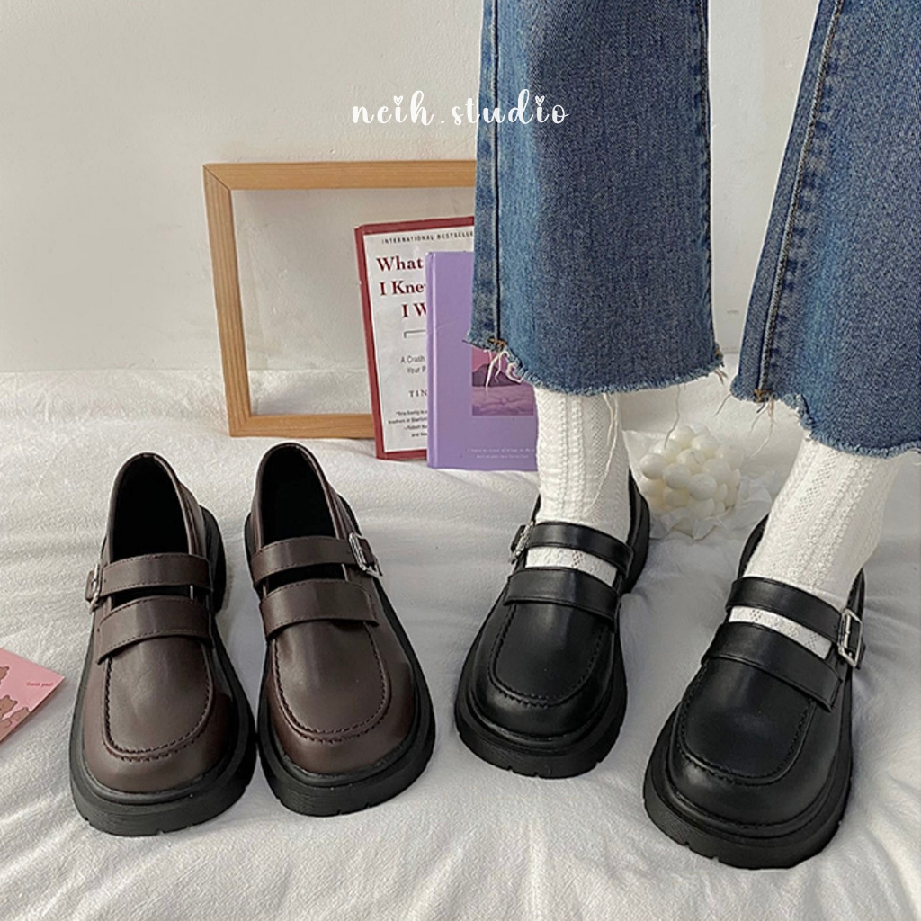Giày da Vintage 2 màu nâu - đen cho nữ neih.studio