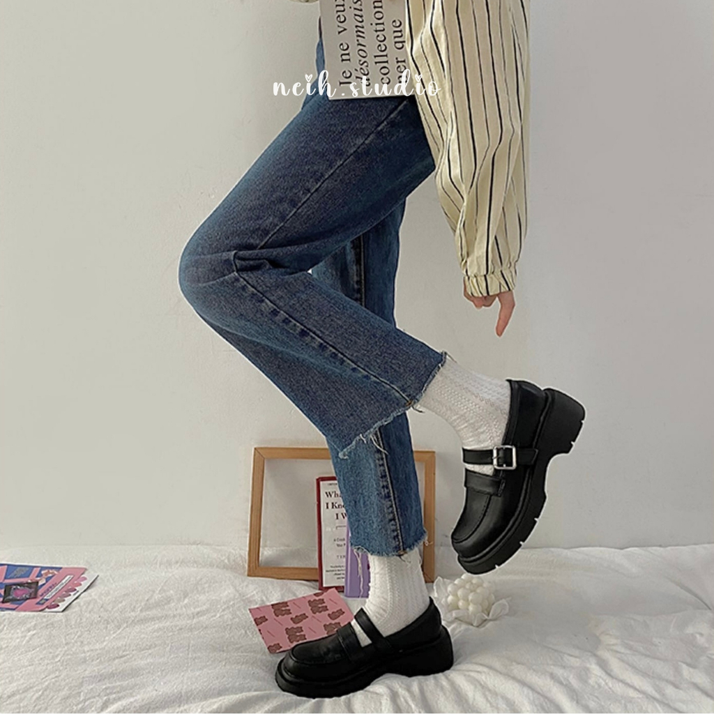 Giày da Vintage 2 màu nâu - đen cho nữ neih.studio