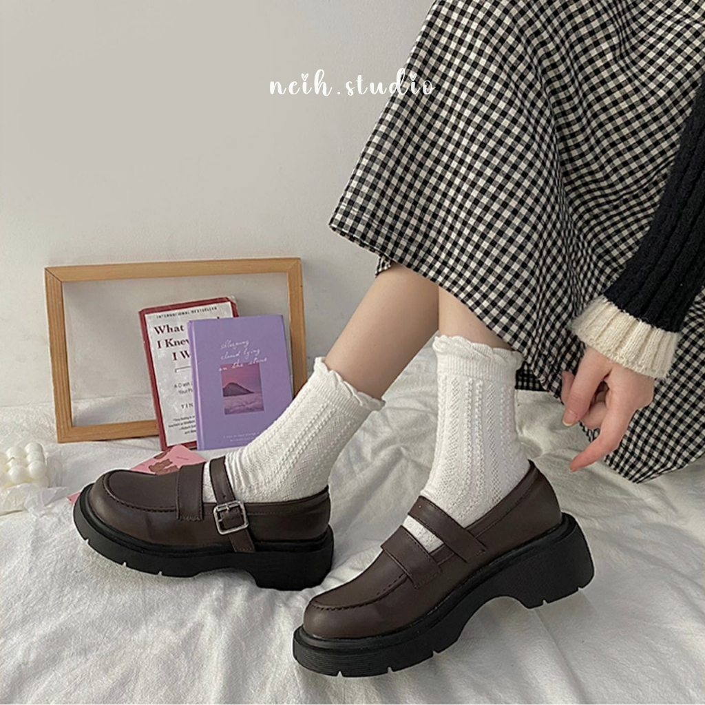 Giày da Vintage 2 màu nâu - đen cho nữ neih.studio
