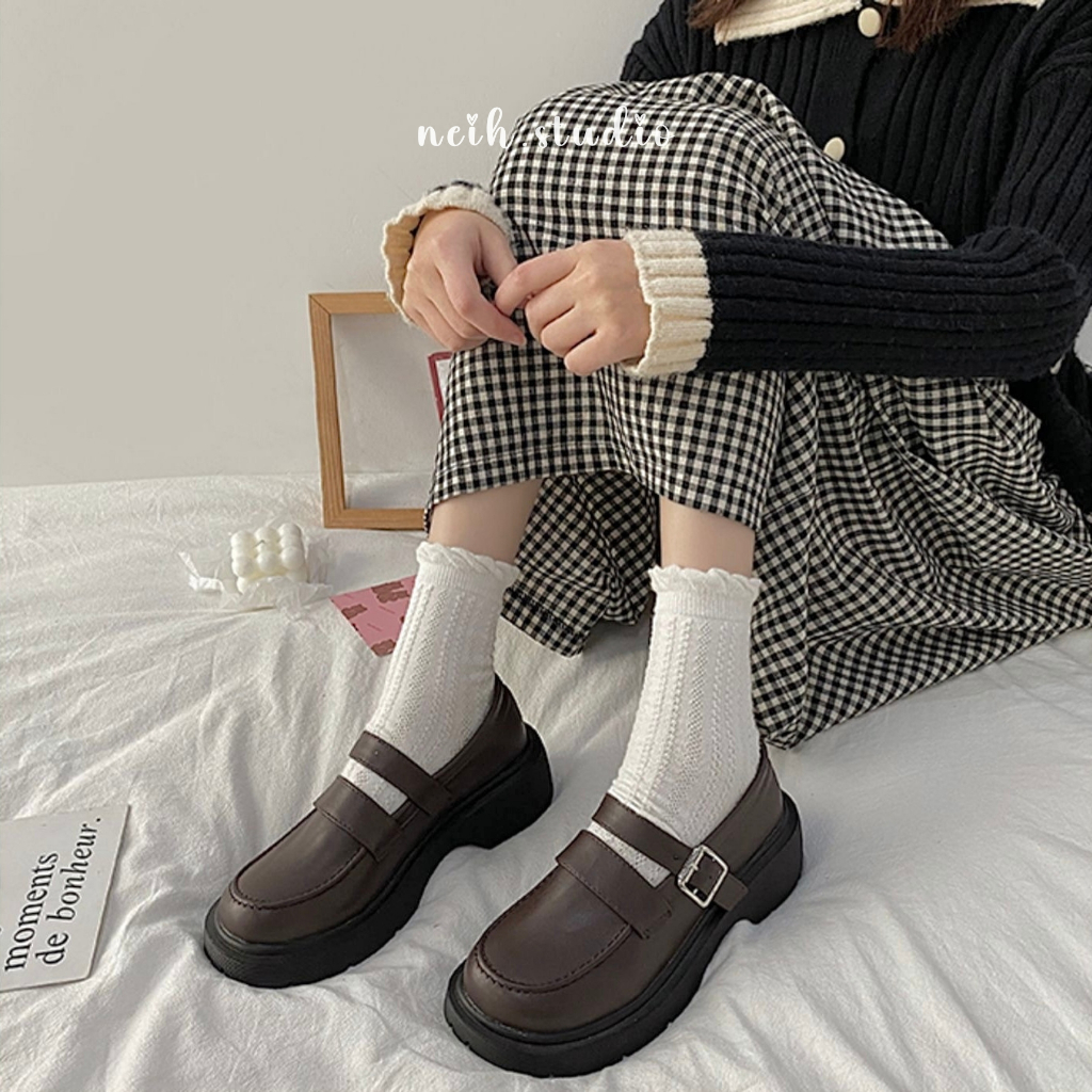 Giày da Vintage 2 màu nâu - đen cho nữ neih.studio