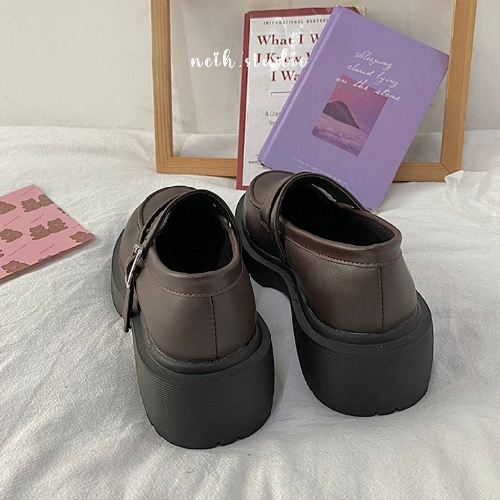 Giày da Vintage 2 màu nâu - đen cho nữ neih.studio